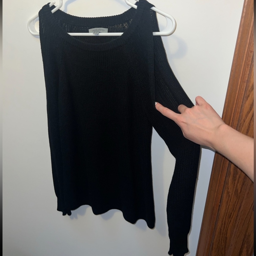 Cable Stitch Black Open Shoulder Knit Sweater Size Medium